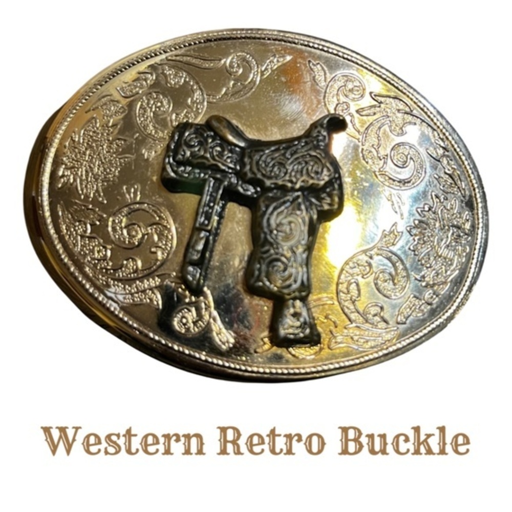 VINTAGE WESTERN GOLD BUCKLE WITH SILVER SADDLE